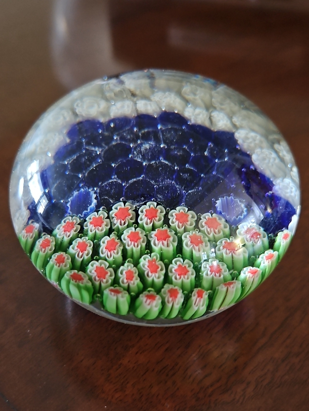 Vintage Murano Millefiori Scenic Landscape Paperweight Flower Field Sky 3”